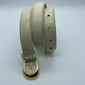 Etienne Aigner Women's Belt White Genuine Leather Size M Brass Buckle 75158